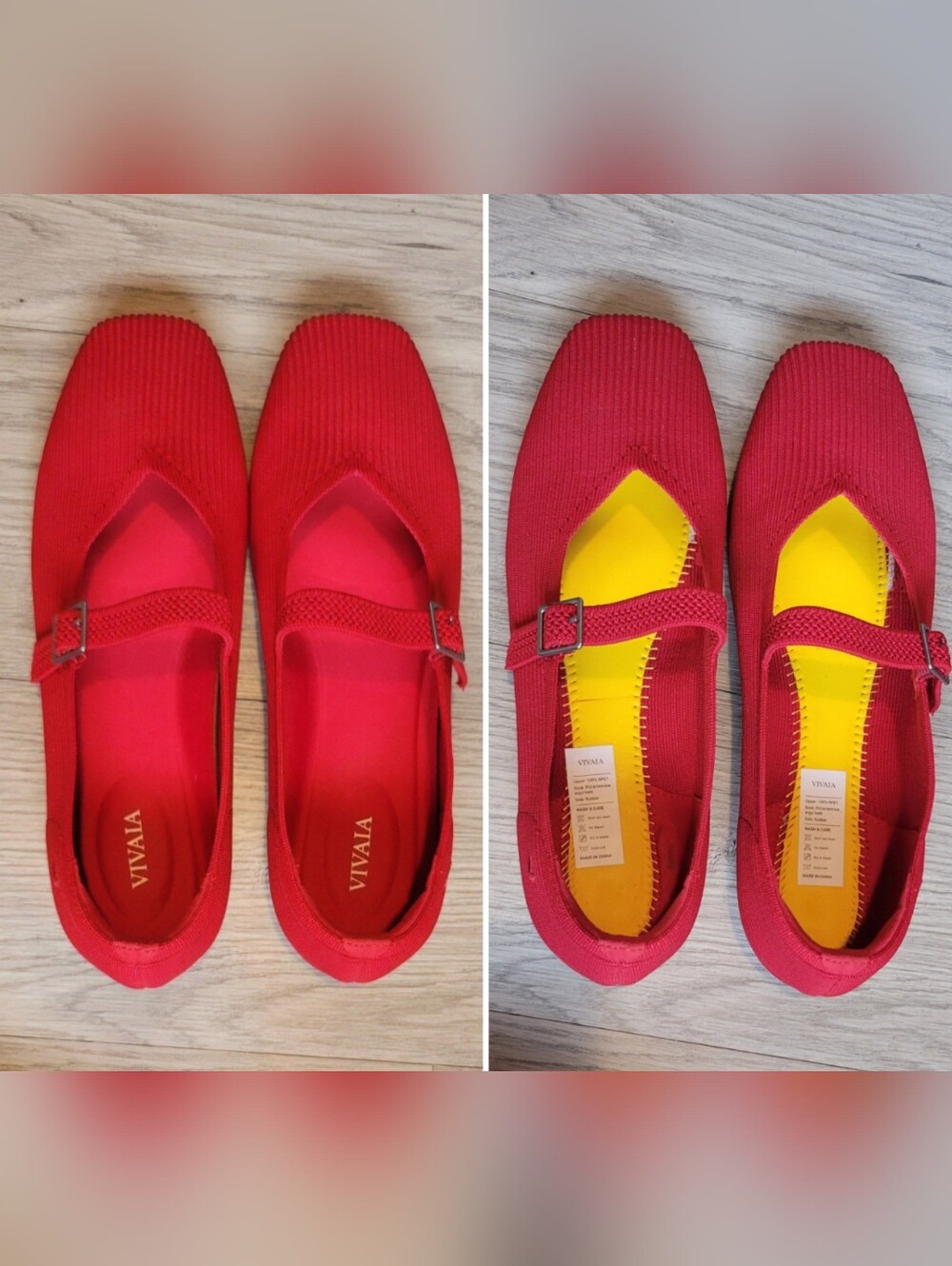 Vivaia Margot Mary Jane Buckle Square-Toe V-Cut Ruby Red Flats, US 9.5 EU 41 - Picture 10 of 16